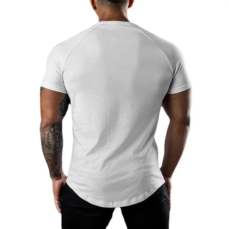 Gym Bodybuilding Muscle Sport Jogging Shirts Summer Cotton Breathable Short Sleeve Clothing Mens Casual Fitness Workout T-shirts