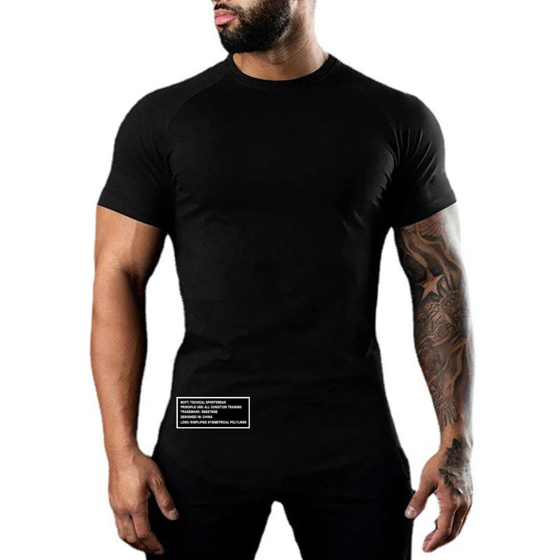 Gym Bodybuilding Muscle Sport Jogging Shirts Summer Cotton Breathable Short Sleeve Clothing Mens Casual Fitness Workout T-shirts