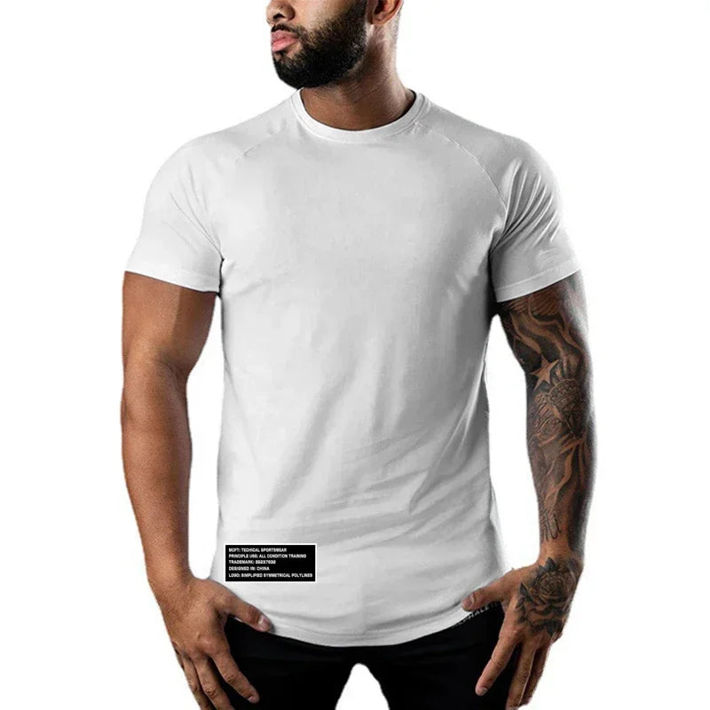 Gym Bodybuilding Muscle Sport Jogging Shirts Summer Cotton Breathable Short Sleeve Clothing Mens Casual Fitness Workout T-shirts