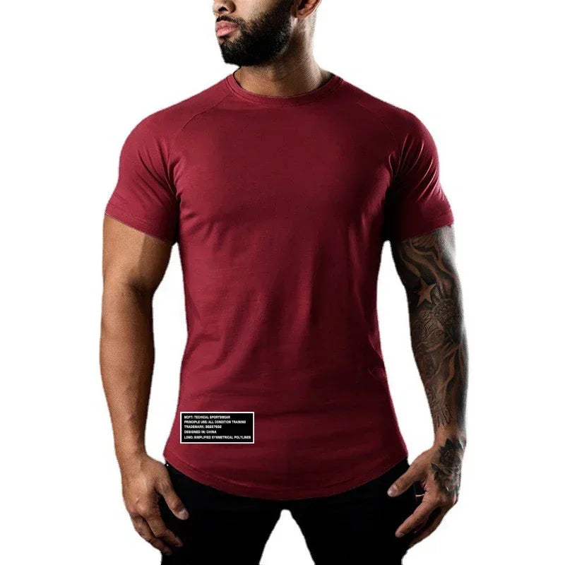 Gym Bodybuilding Muscle Sport Jogging Shirts Summer Cotton Breathable Short Sleeve Clothing Mens Casual Fitness Workout T-shirts