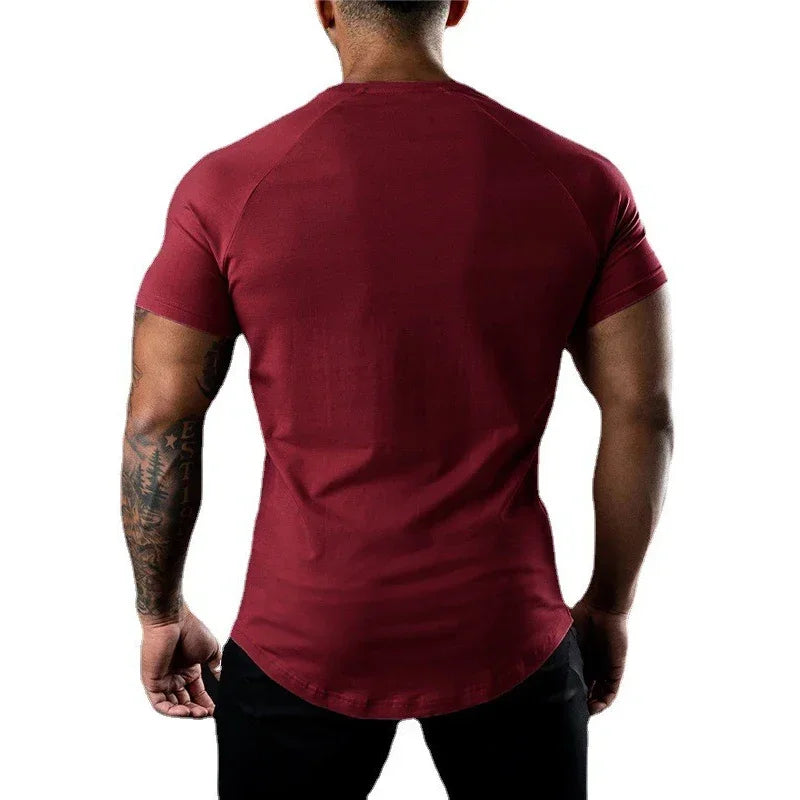 Gym Bodybuilding Muscle Sport Jogging Shirts Summer Cotton Breathable Short Sleeve Clothing Mens Casual Fitness Workout T-shirts