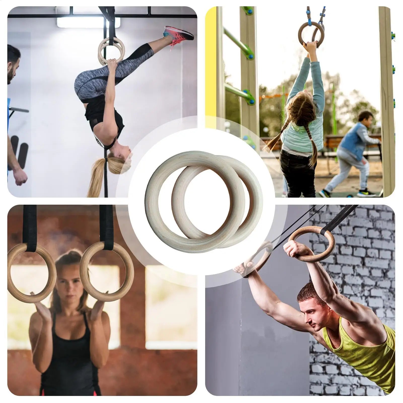 Rings Gymnastics 2 Pieces Calisthenics Grips Equipment Fitness Training Rings For Home Gym Fitness Exercise Playground Indoor