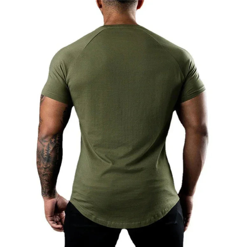 Gym Bodybuilding Muscle Sport Jogging Shirts Summer Cotton Breathable Short Sleeve Clothing Mens Casual Fitness Workout T-shirts